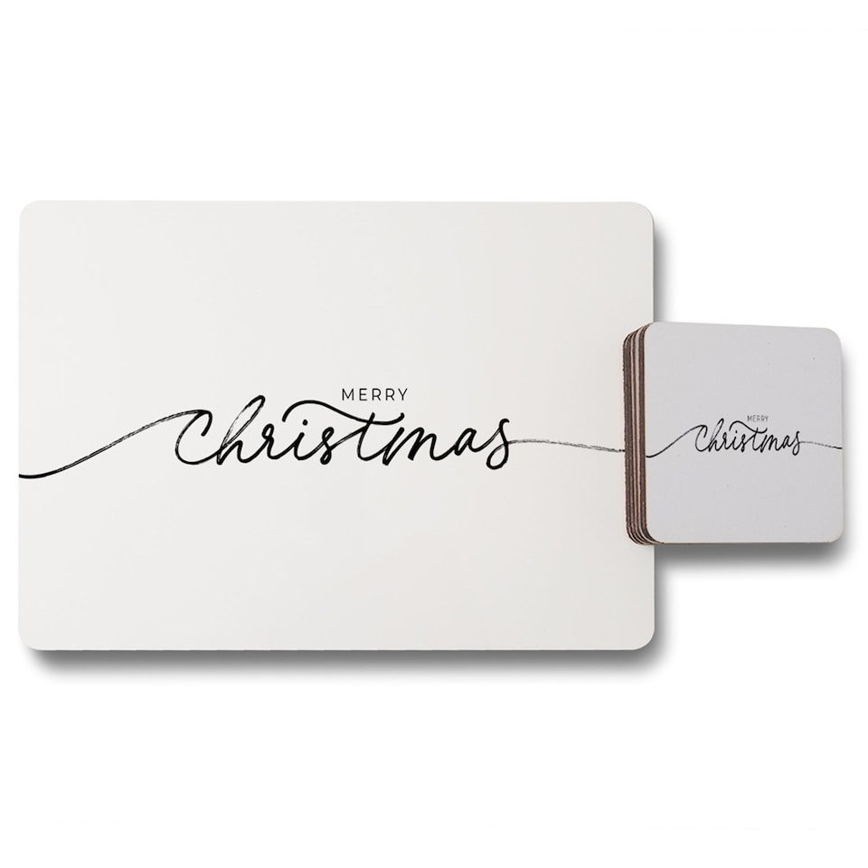 merry christmas hand drawn lettering placemat coaster set | Multi