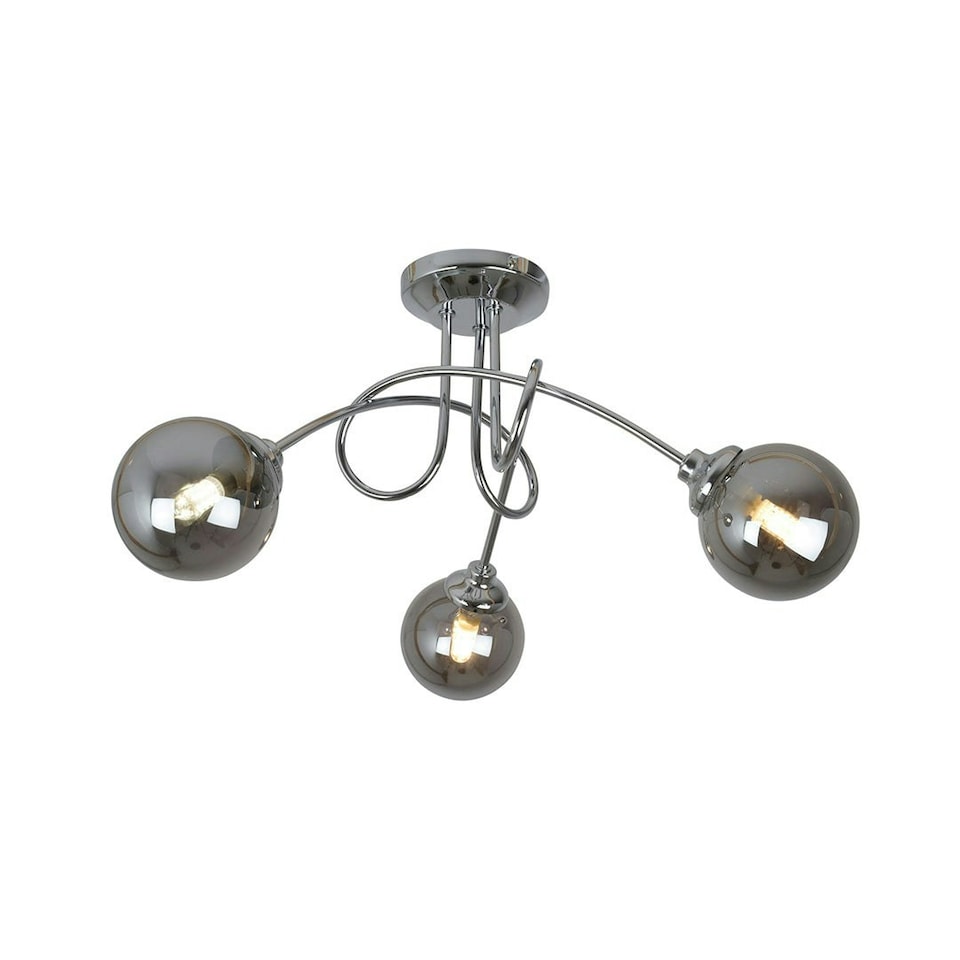image 1 of Bungo 3 Light Polished Chrome & Smoked Glass Semi Flush Ceiling Light