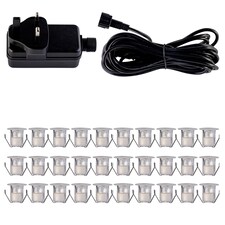 Set of 30 - 30mm Stainless Steel IP67 Warm White LED Decking Kit | Chrome | Clear | 30