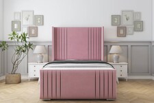 Sloomy Camden Pink Plush Bed Frame With 50" Upholstered Wingback Headboard 6' Super King