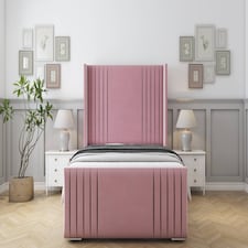 Sloomy Camden Pink Plush Bed Frame With 50" Upholstered Wingback Headboard 6' Super King