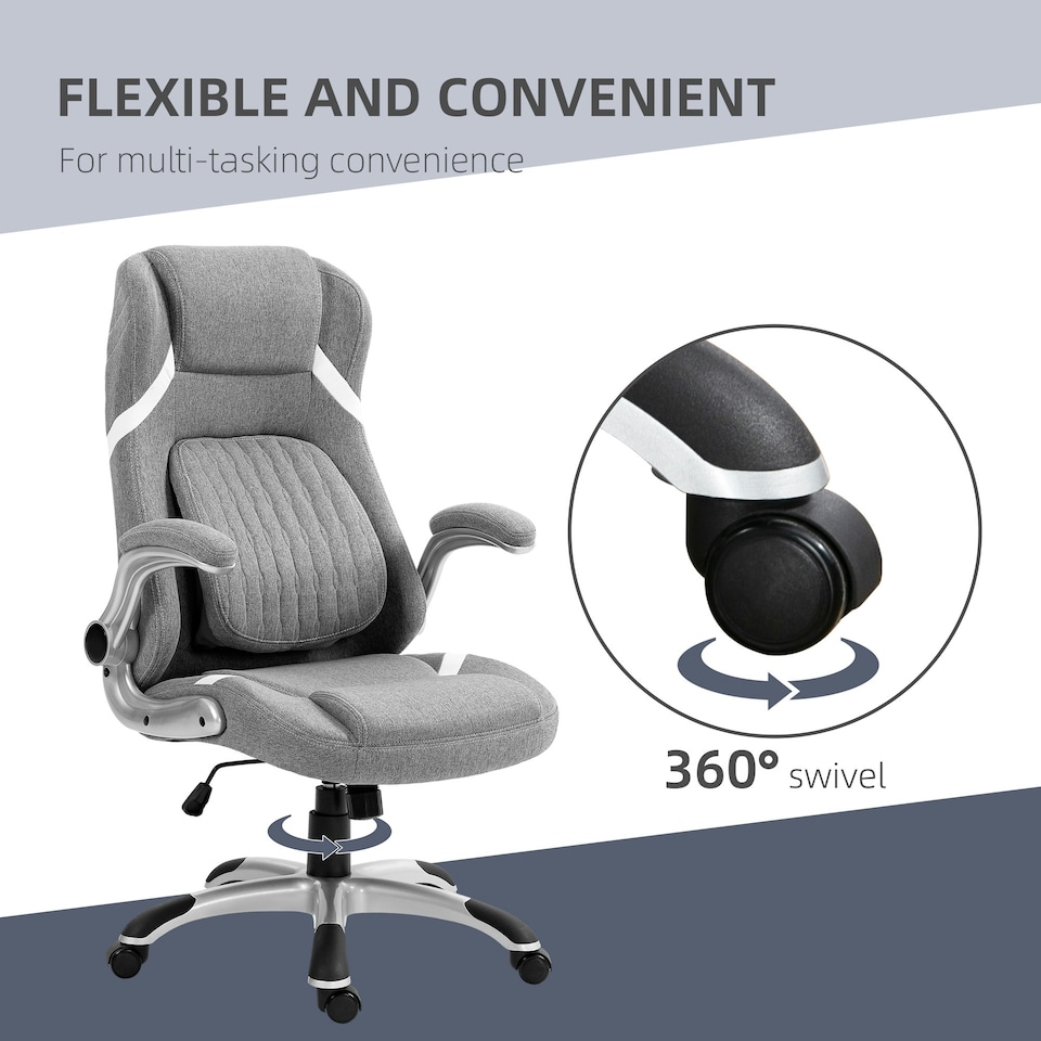 image 1 of Vinsetto Fabric Office Desk Chair with Adjustable Height Tilt Function Grey
