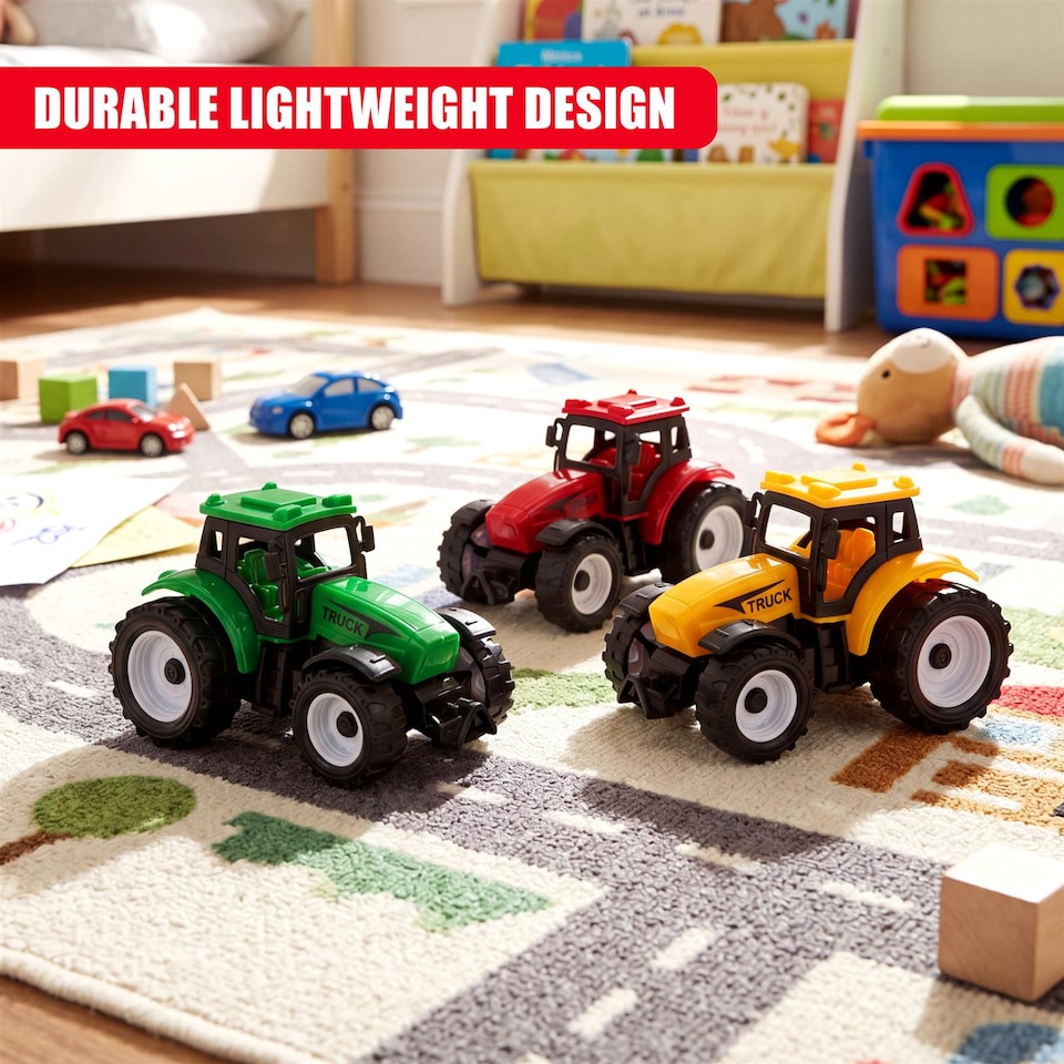 image 1 of The Magic Toy Shop Farm Tractor Trailer Toy Set Durable Plastic Playset for Kids Fun