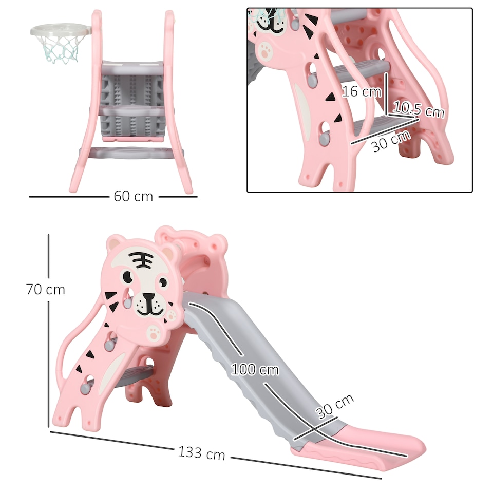 image 1 of AIYAPLAY Kids Slide with Basketball Hoop, Basketball, for 18-36 Months, Pink
