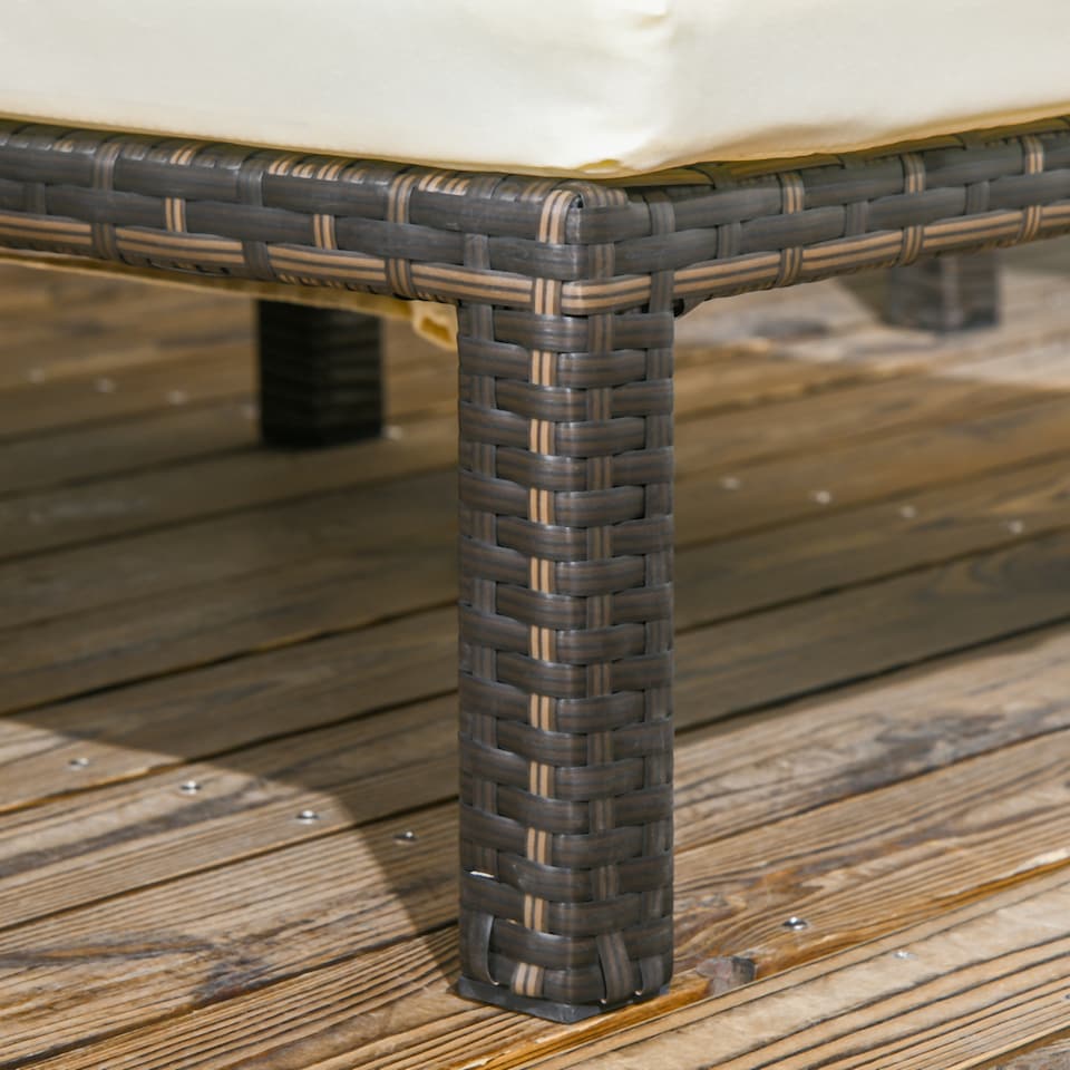 image 1 of Outsunny Rattan Sun Lounger Set of 2, 5-Level Adjustable Garden Lounger Recliner with Cushion and Headrest, Outdoor Reclining Sunbed, Steel Frame Garden Chair for Patio, Beach, Terrace, Cream White