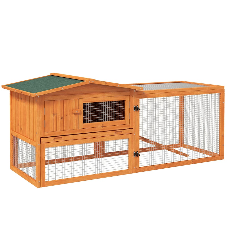 image 1 of PawHut Rabbit Hutch, Bunny Cage with Run & Sliding Tray, Hay Rack, Orange
