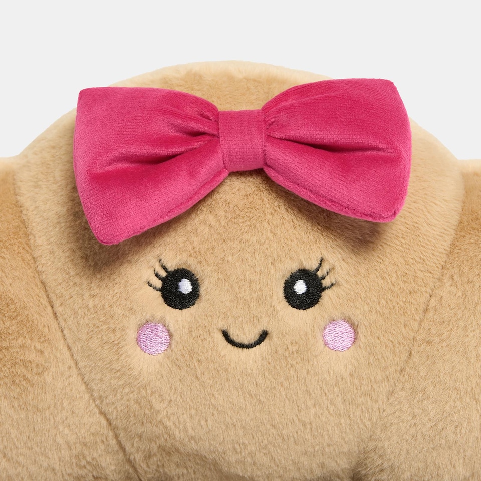 image 1 of OHS Sweetie Pie Filled Novelty Scatter Cushion Soft Fleece Toy Pillow | Brown | Chloé the Bow Croissant