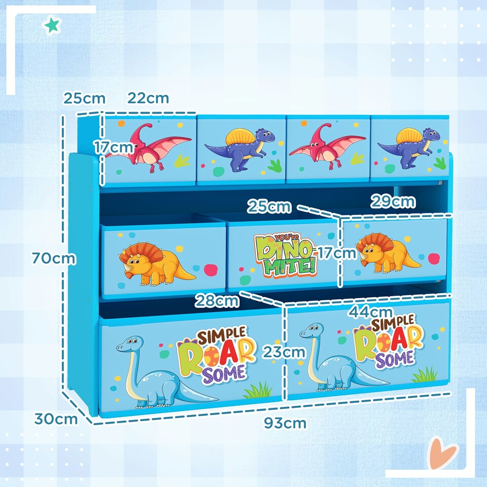 image 1 of AIYAPLAY 3-Tier Toy Organiser Shelf with 9 Storage Boxes for Bedroom, Blue