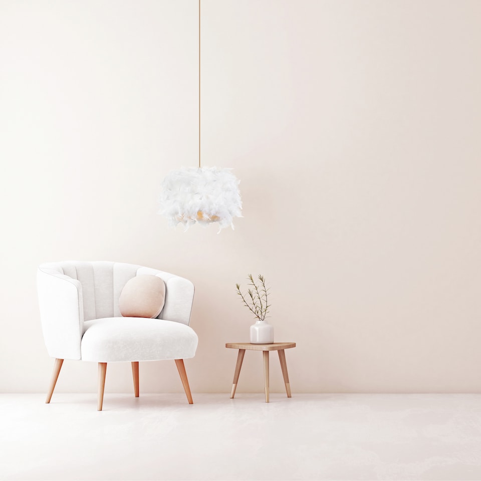 image 1 of Modern Designer Real White Feather Drum Lamp Shade with Inner Cotton Lining | White