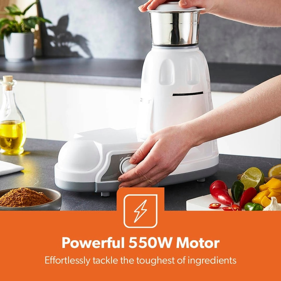 image 1 of GEEPAS 2 In 1 Indian Mixer Grinder Stainless Steel Jars 550W White