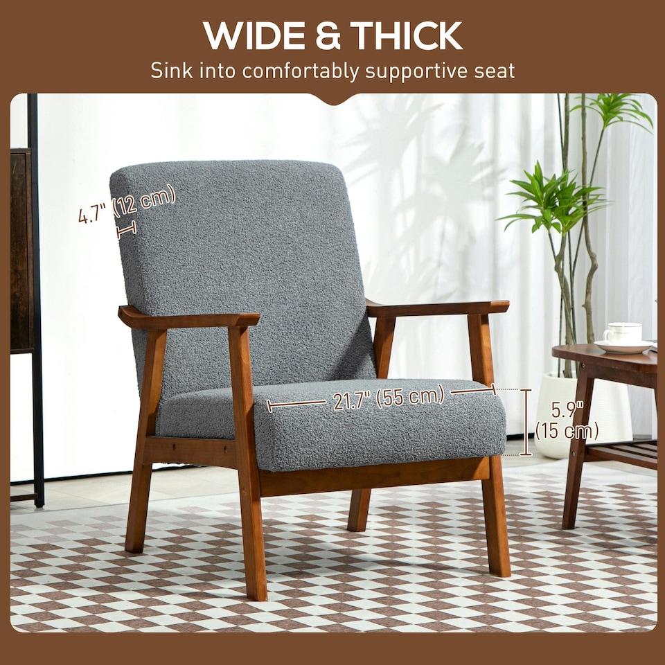 image 1 of HOMCOM Boucle Accent Chair Armchair W/ Wide Seat for Living Room Bedroom, Grey