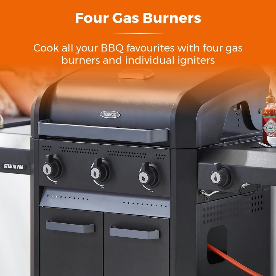 image 1 of Tower T978525 Stealth Pro Four Burner BBQ