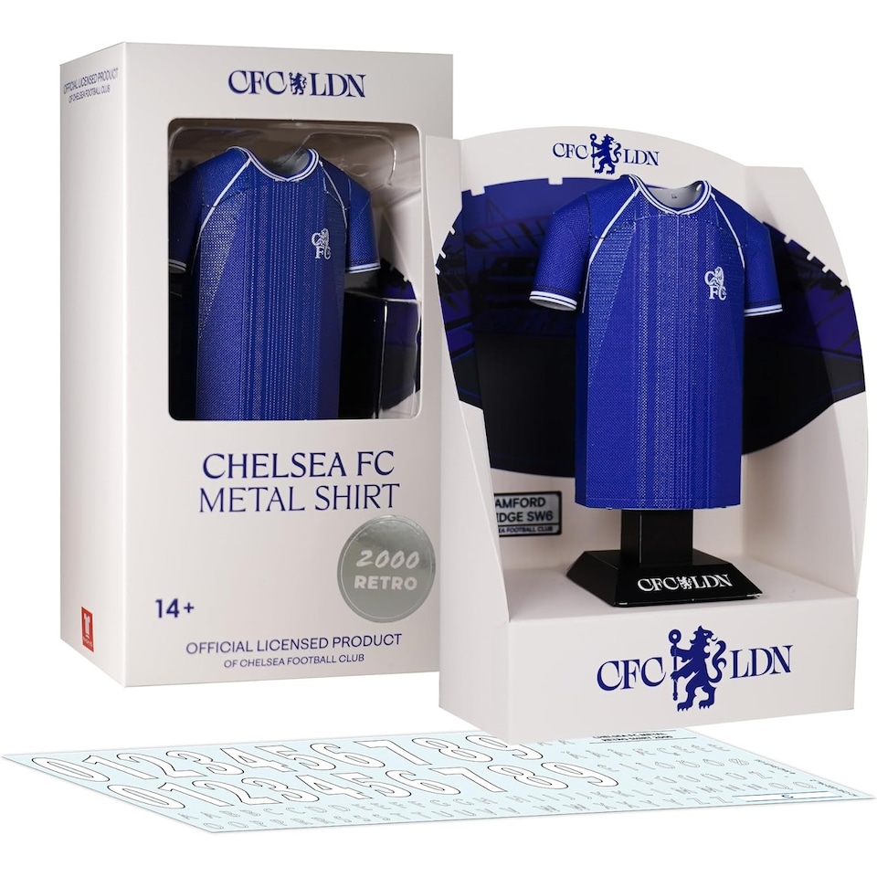 image 1 of RadStuff Metal Alloy Football Shirt - Retro Chelsea 2000/01 Home Alloy Shirt