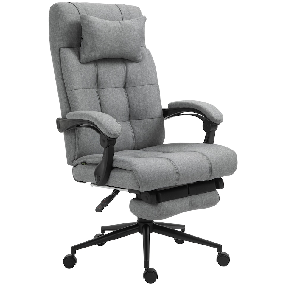 image 1 of Vinsetto Office Chair, Computer Chair with Adjustable Height, Head Pillow, Footrest for Home, Light Grey
