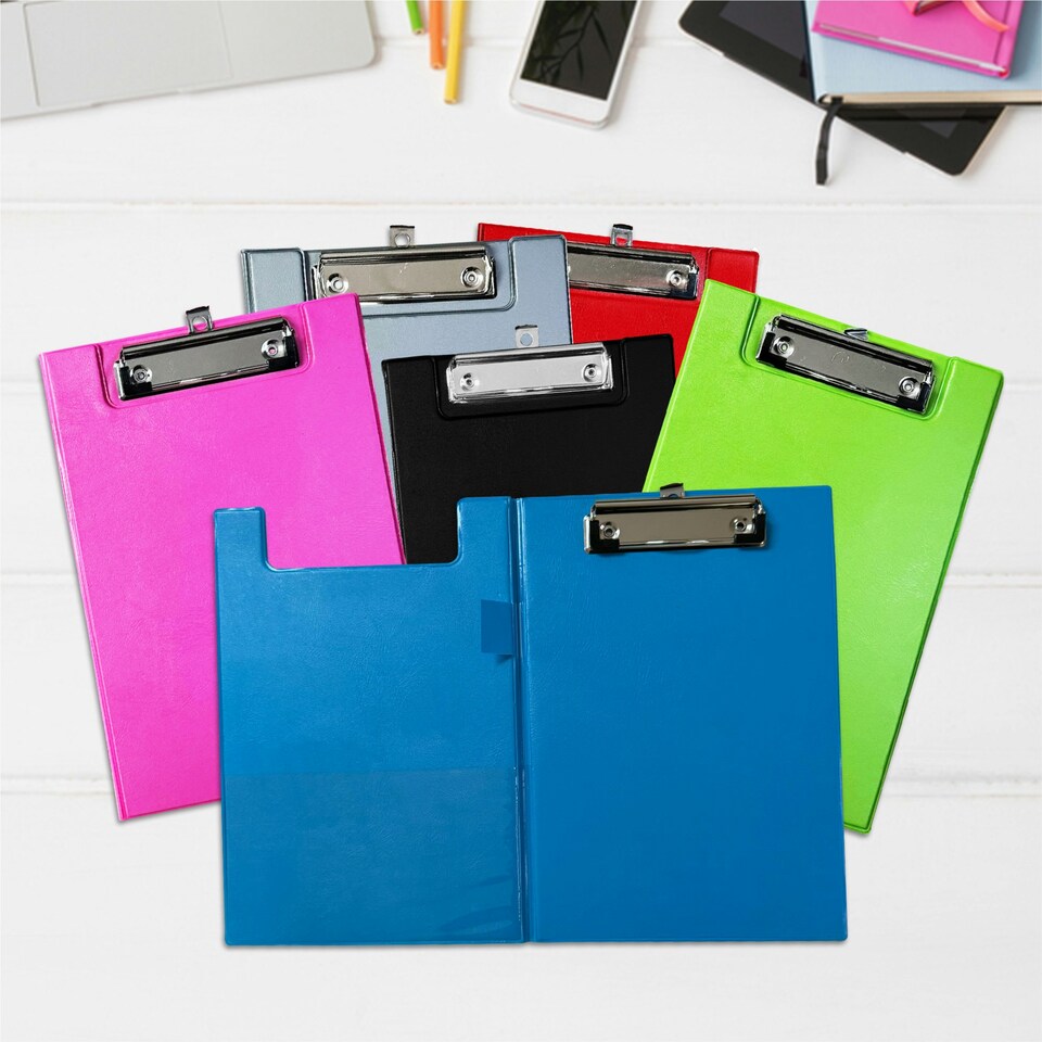 image 1 of A5 Neon Orange Foldover Clipboard with Pen Holder