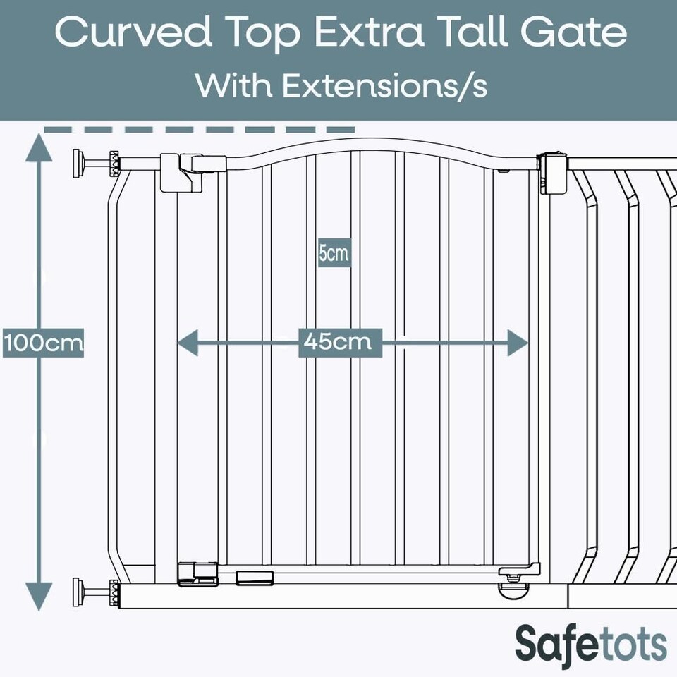 image 1 of Safetots Extra Tall Curved Top Safety Gate, 171cm - 180cm, Matt Grey, Extra Tall 100cm in Height, Pressure Fit Stair Gate, Baby Gate for Doors Hallways and Spaces, Safety Barrier, Easy Installation
