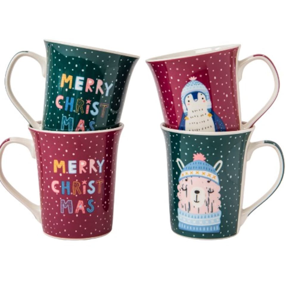 image 1 of Festive Christmas Ceramic Mug 350ml | Green | Winter Bear in Hat | 350ml | 1