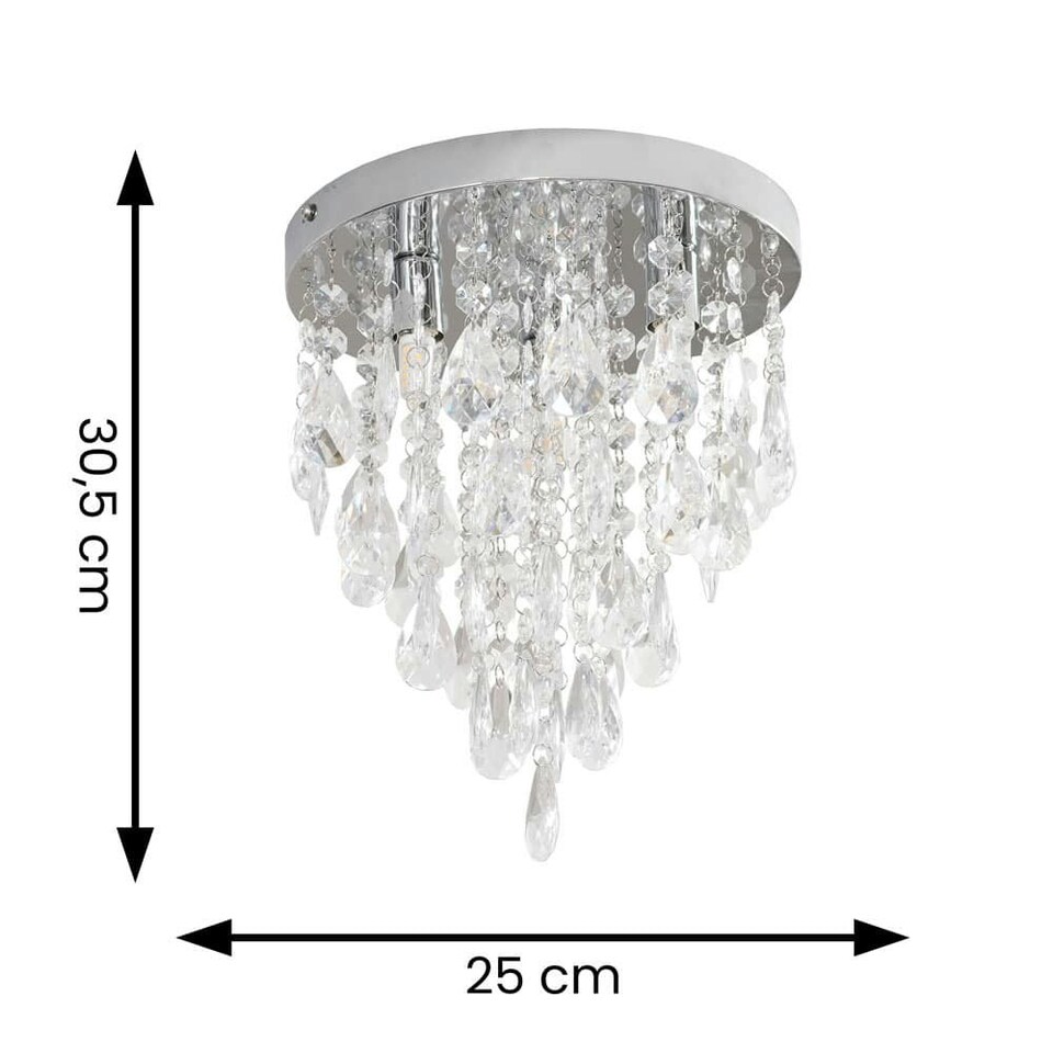 image 1 of ValueLights Lara Chrome Flush Chandelier Style Acrylic Droplet Ceiling Light | Chrome
