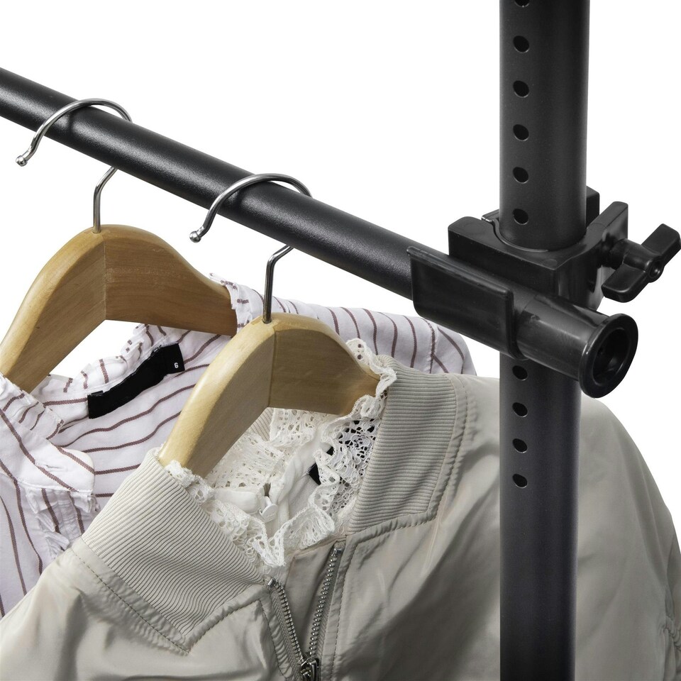 image 1 of Telescopic Double Rail Clothes Wardrobe Organise Hanging Rack Adjustable Storage Black Black | One Size