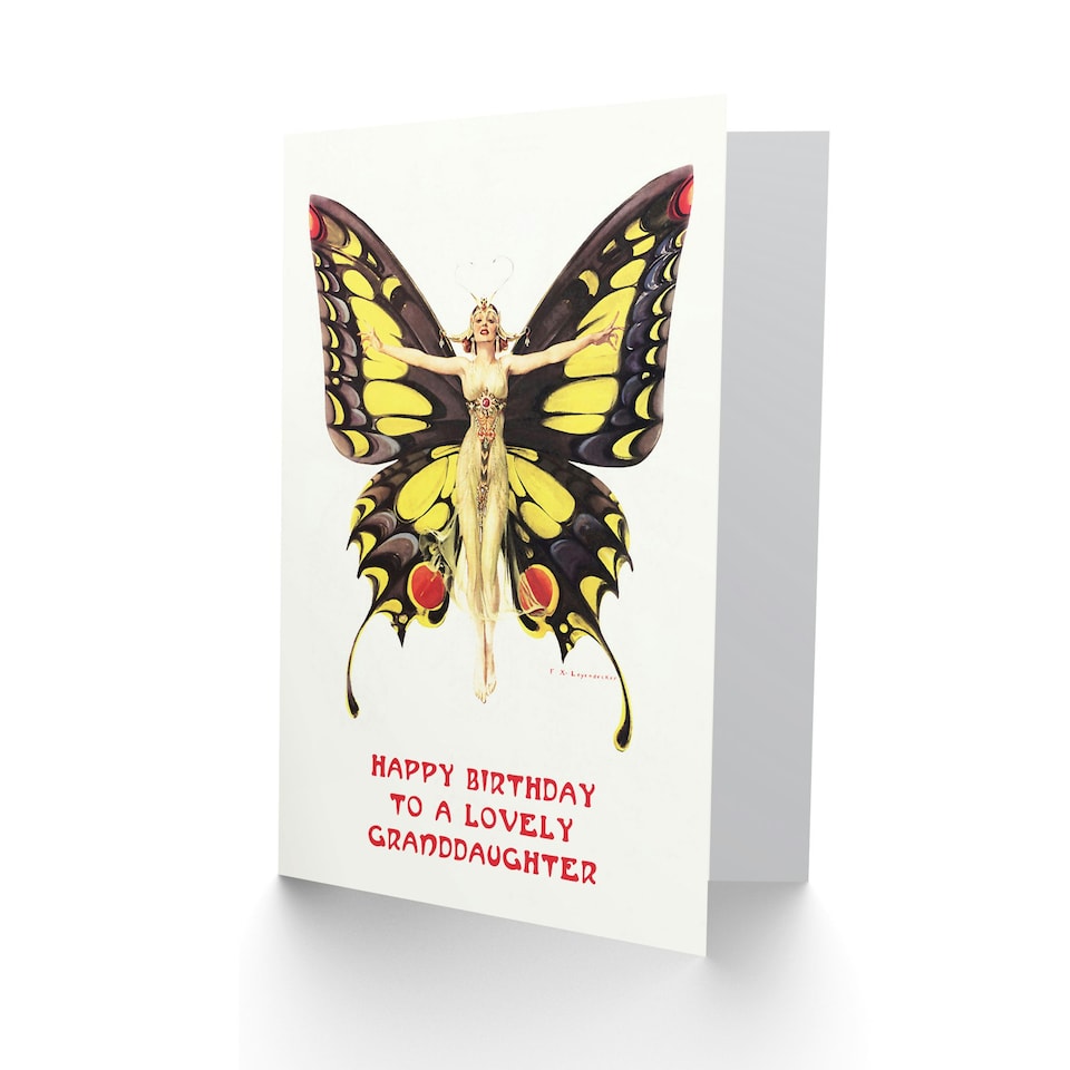 image 1 of 1920S Nouveau Butterfly Woman Elegant Fun Granddaughter Birthday Card