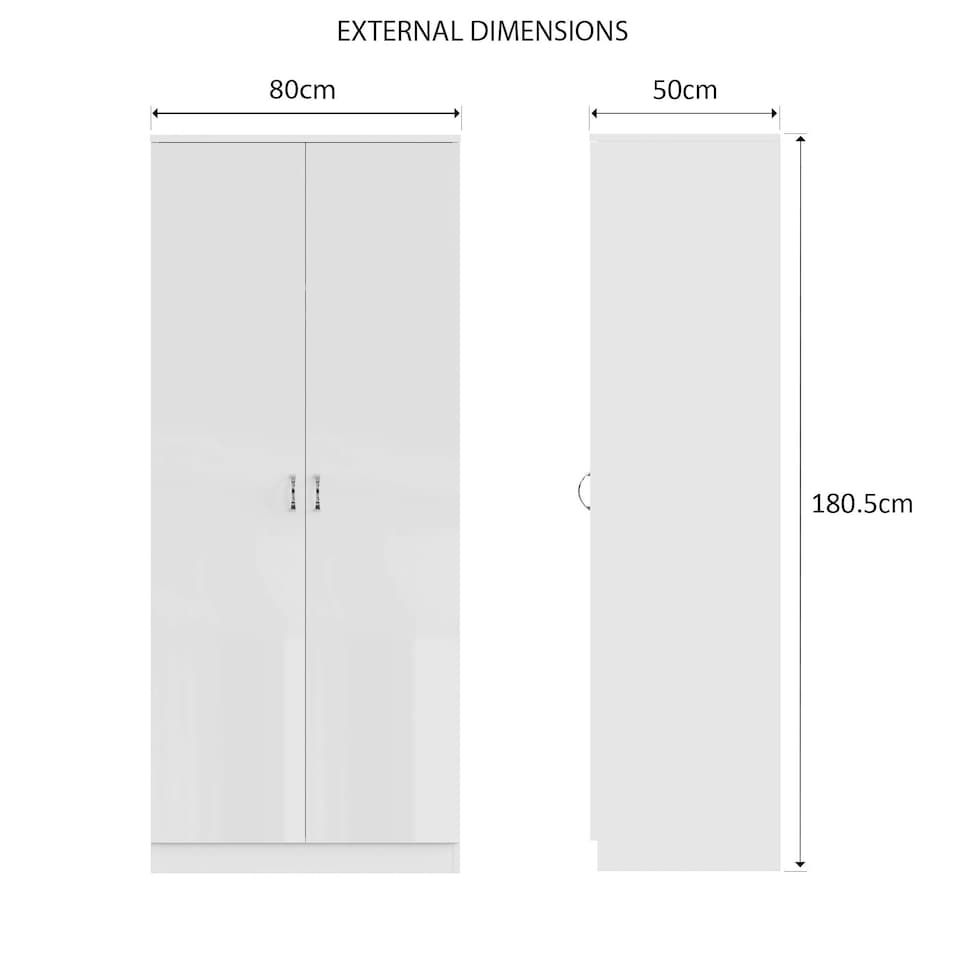 image 1 of FWStyle Chilton 2 Door Wardrobe - White Gloss Front White