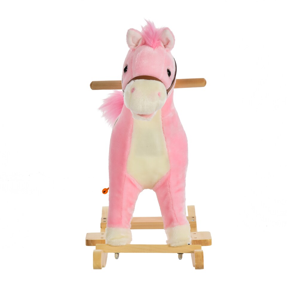 image 1 of HOMCOM Kids Plush Rocking Horse with Sound Moving Mouth Wagging Tail Children Rocker Ride On Toy Gift 3-6 Years Pink