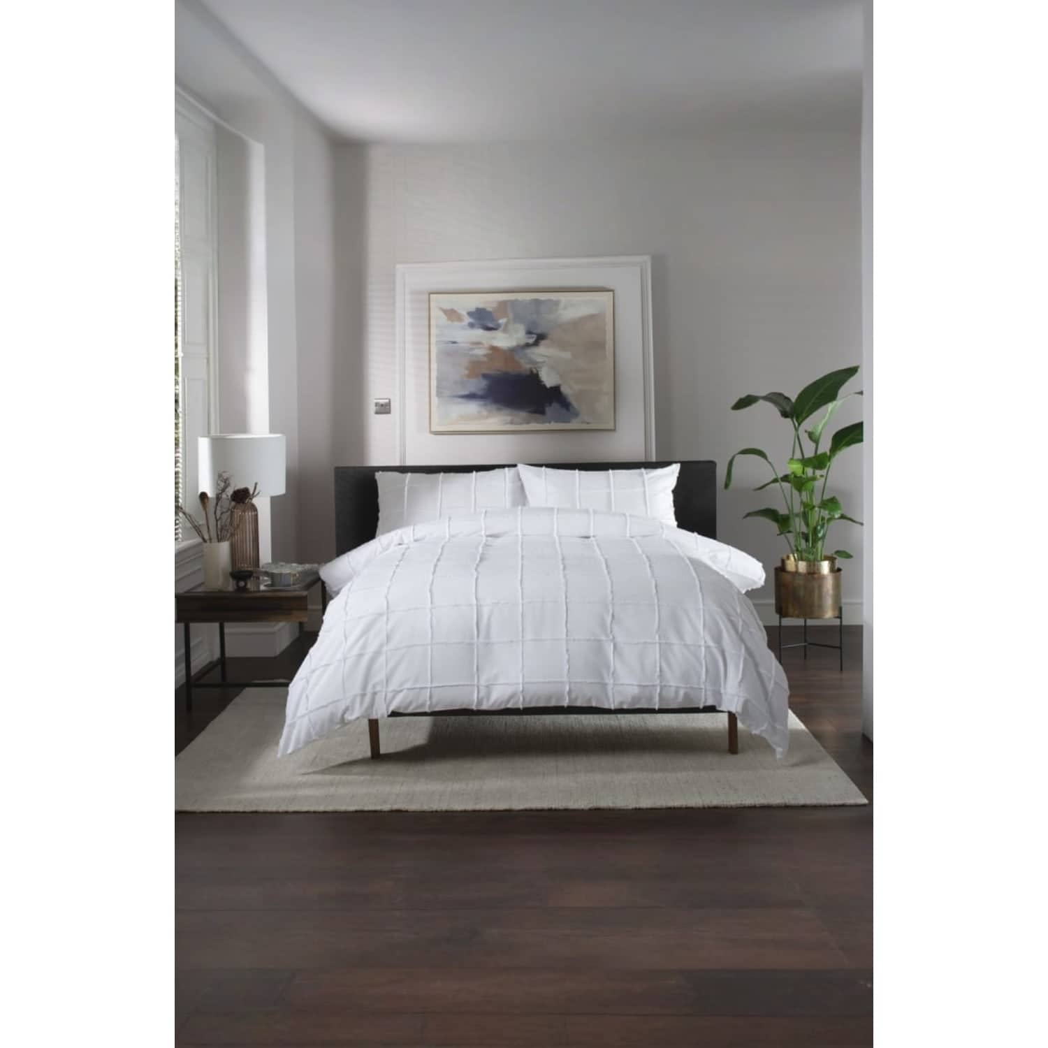 Luxury 100% Cotton Duvet Cover Bedding Set Square Up Grid