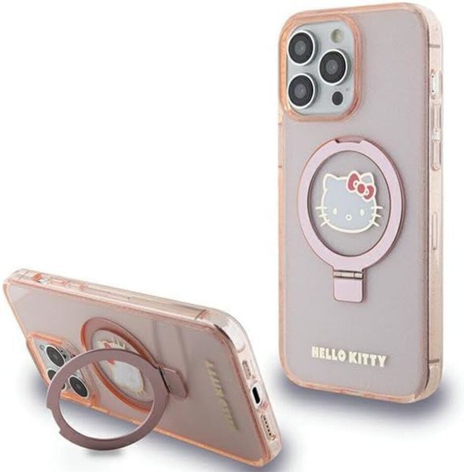 image 1 of Hello Kitty Ring Stand Glitter Electrop Logo with MagSafe Case for iphone 15 Pro Max 6.7 Pink - HKHMP15XHRSGEP