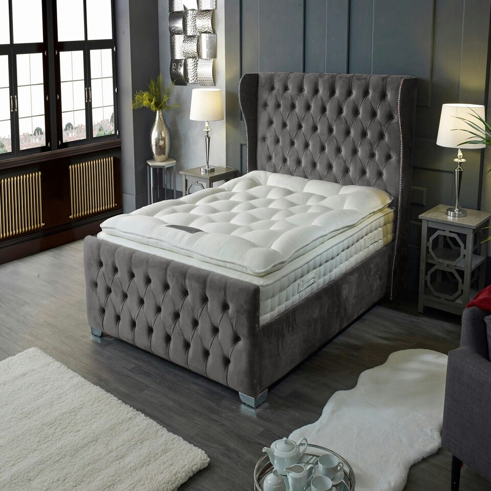 image 1 of Colleen Plush Silver King Bed Frame - Silver