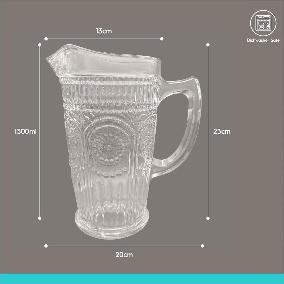 image 1 of Argon Tableware Amore Ribbed Glass Water Jug - 1.3L | Clear | Clear | 4
