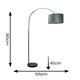 image 2 of ValueLights Louis Black Arched Floor Lamp with Grey Velvet and Metallic Chrome Inner Shade