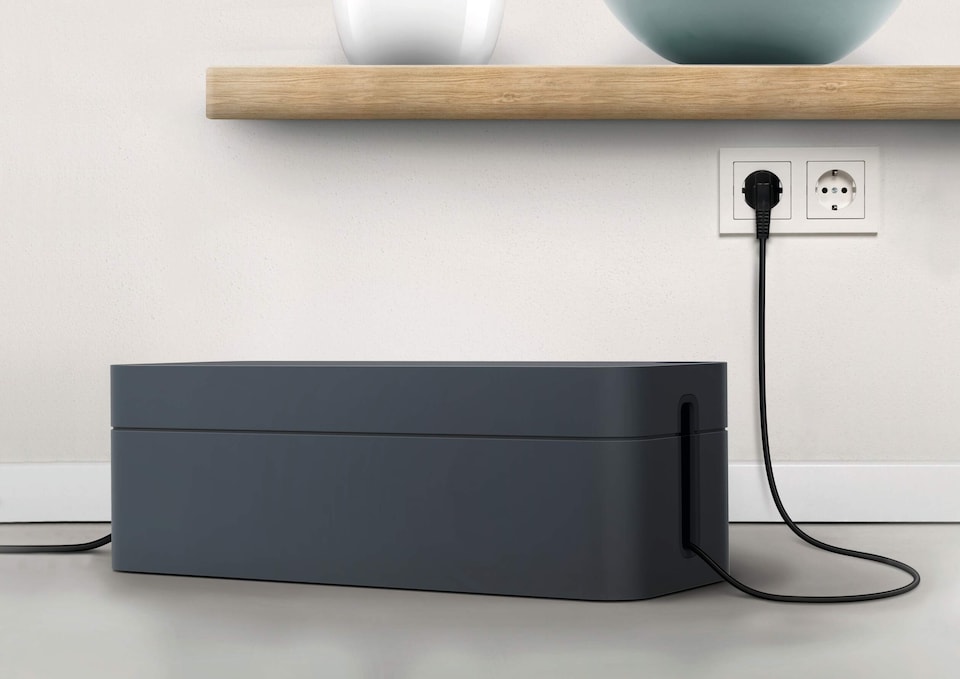 image 1 of Durable CAVOLINE Cable Management Box Organiser Wire Tidy | Large | Graphite | Grey