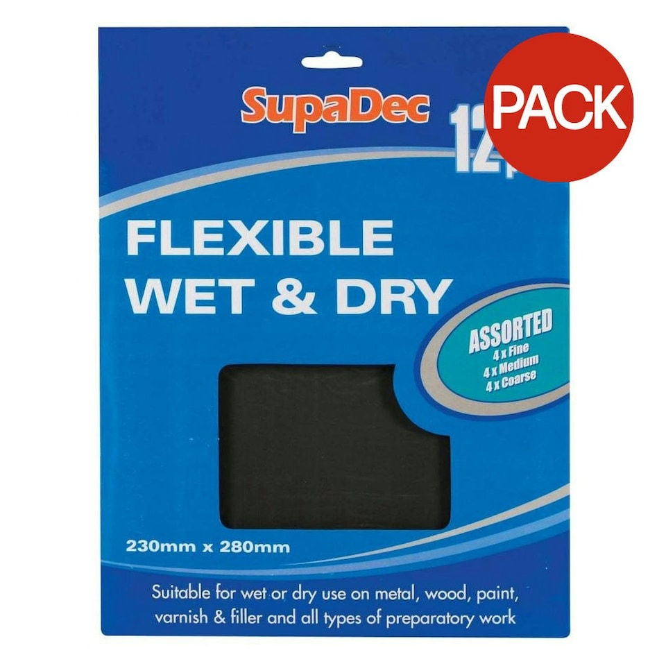 SupaDec Wet & Dry Sandpaper (Pack of 12) - Black - One Size