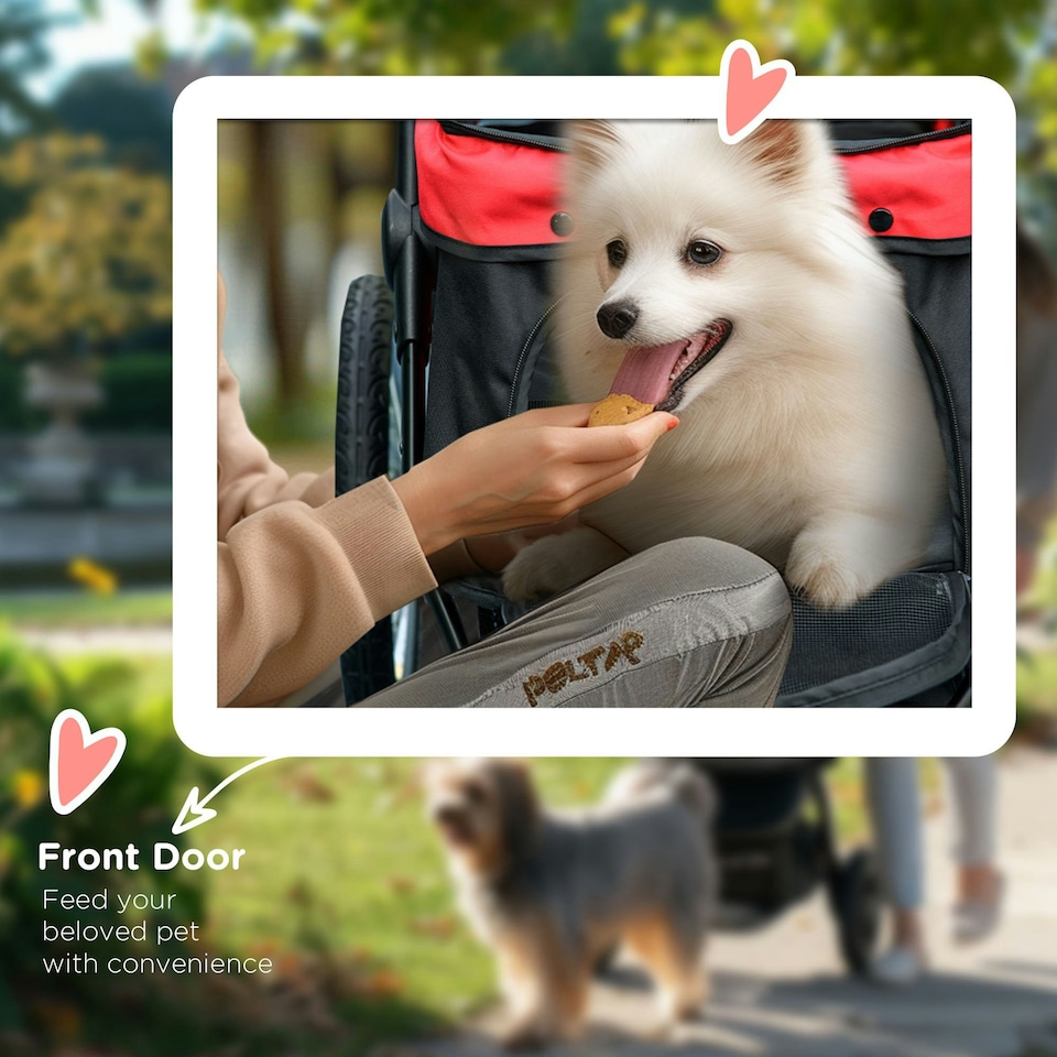 image 1 of PawHut Three-Wheel Pet Stroller, for Medium, Small Dogs, Foldable Cat Pram - Red