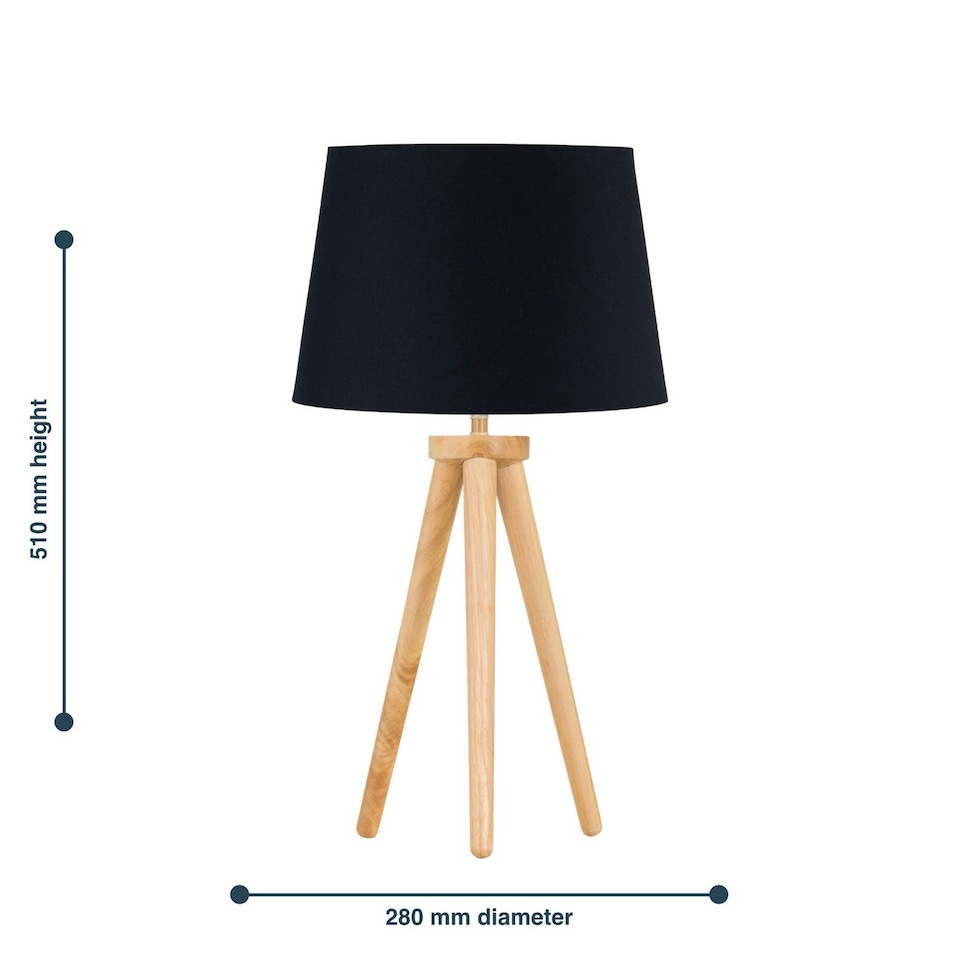 image 1 of Voyage - Light Oak Table Lamp or Bedside Light with Black Shade Brown | Black