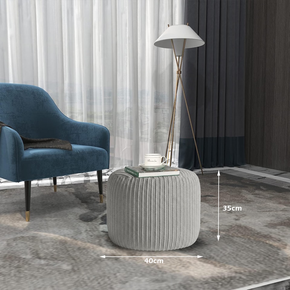 image 1 of Mink Jumbo Cord Footstool Oval Pouffe, Corduroy Ottoman Bean Bags 40cm x 35cm