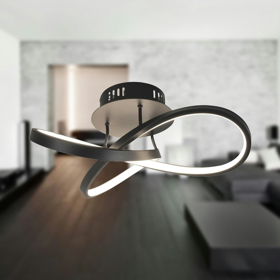 image 1 of First Choice Lighting Matt Black LED Loop Ceiling Light Black | White