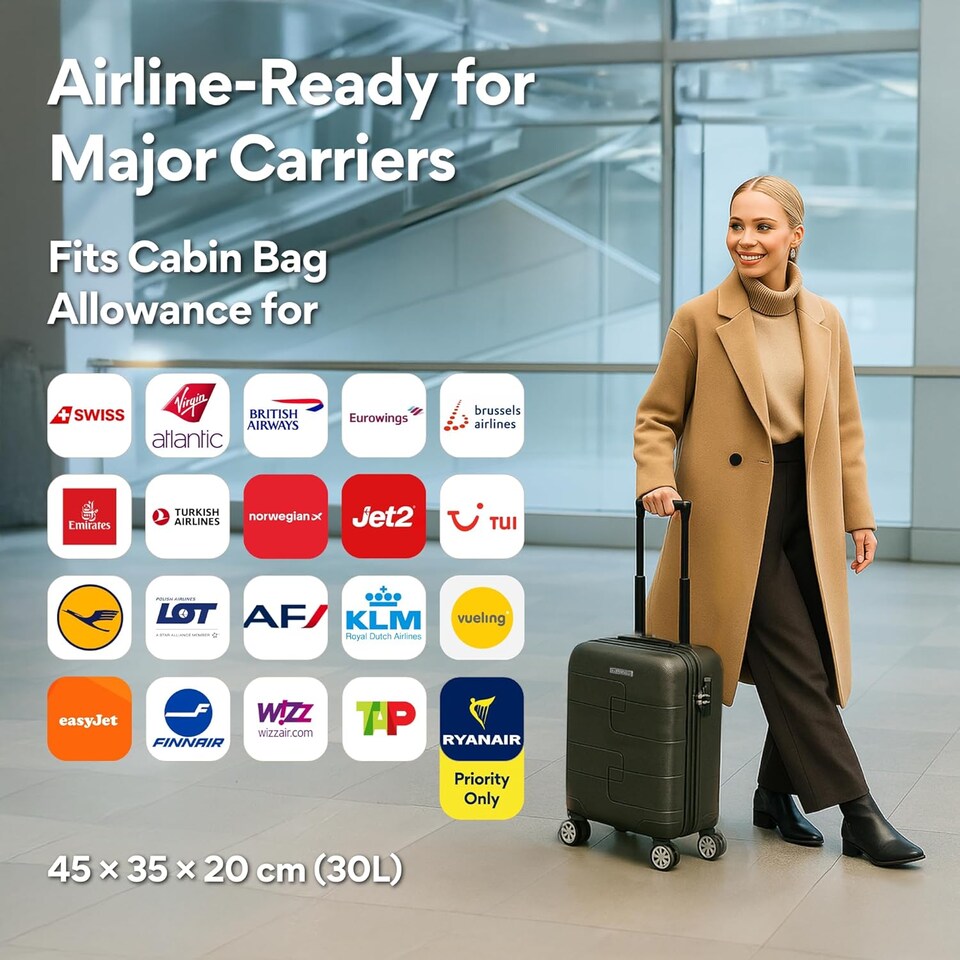 image 1 of Straame 45x35x20cm Dark Grey Cabin Suitcase, 360° Spinner Wheels