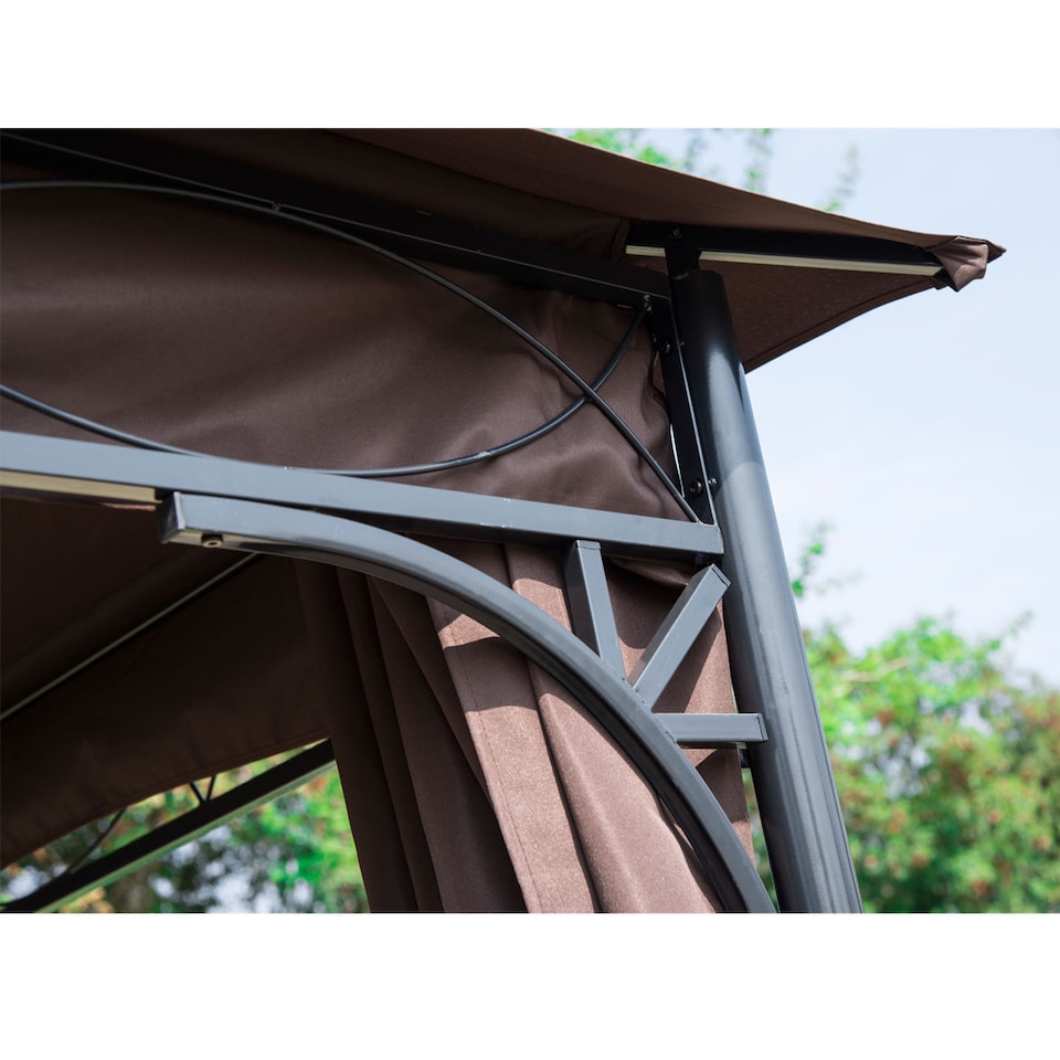 image 1 of Outsunny 3 x 3m Garden Gazebo Outdoor Gazebo Canopy Shelter with Curtains and Steel Frame for Lawn Yard and Deck Coffee
