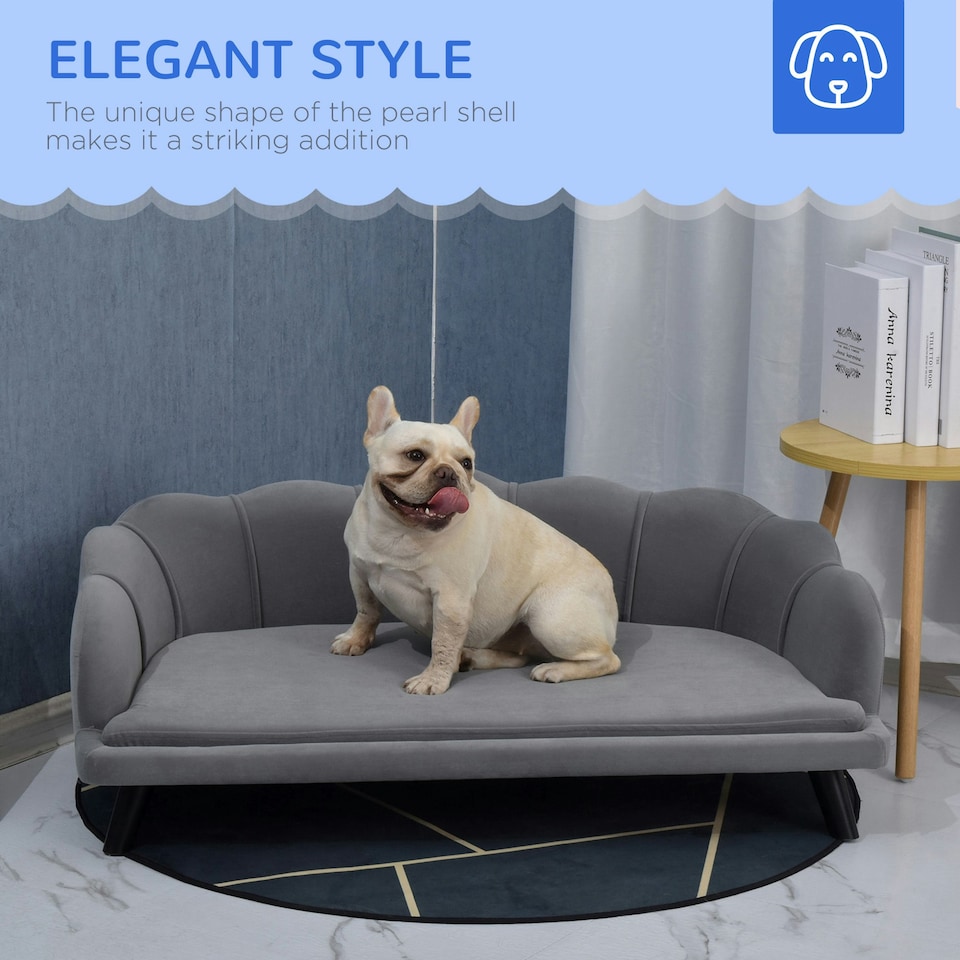 image 1 of PawHut Dog Sofa, Pet Couch Bed for Medium, Large Dogs w/ Legs, Cushion - Grey