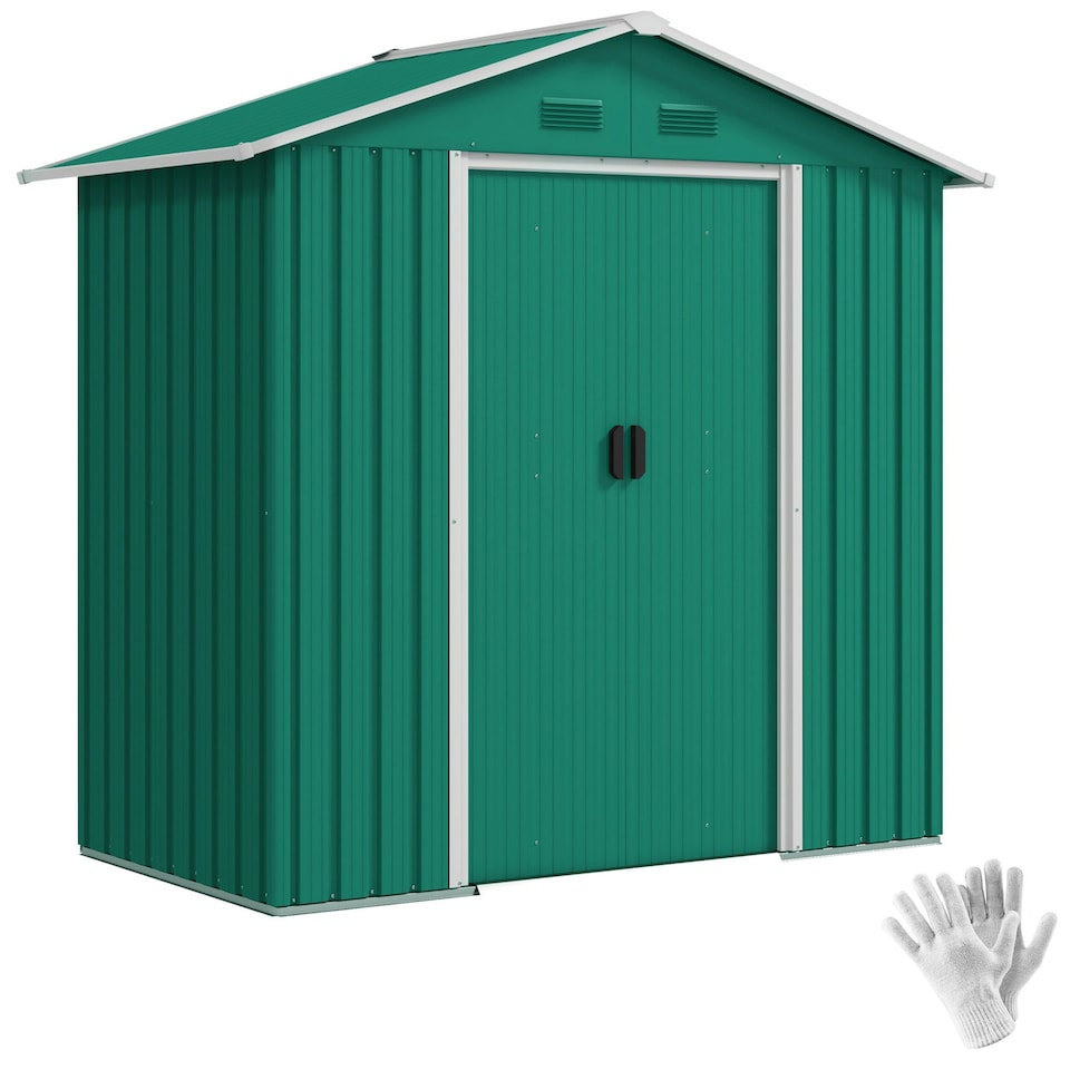 image 1 of Outsunny 6.5x3.5ft Metal Garden Shed for Garden and Outdoor Storage, Green