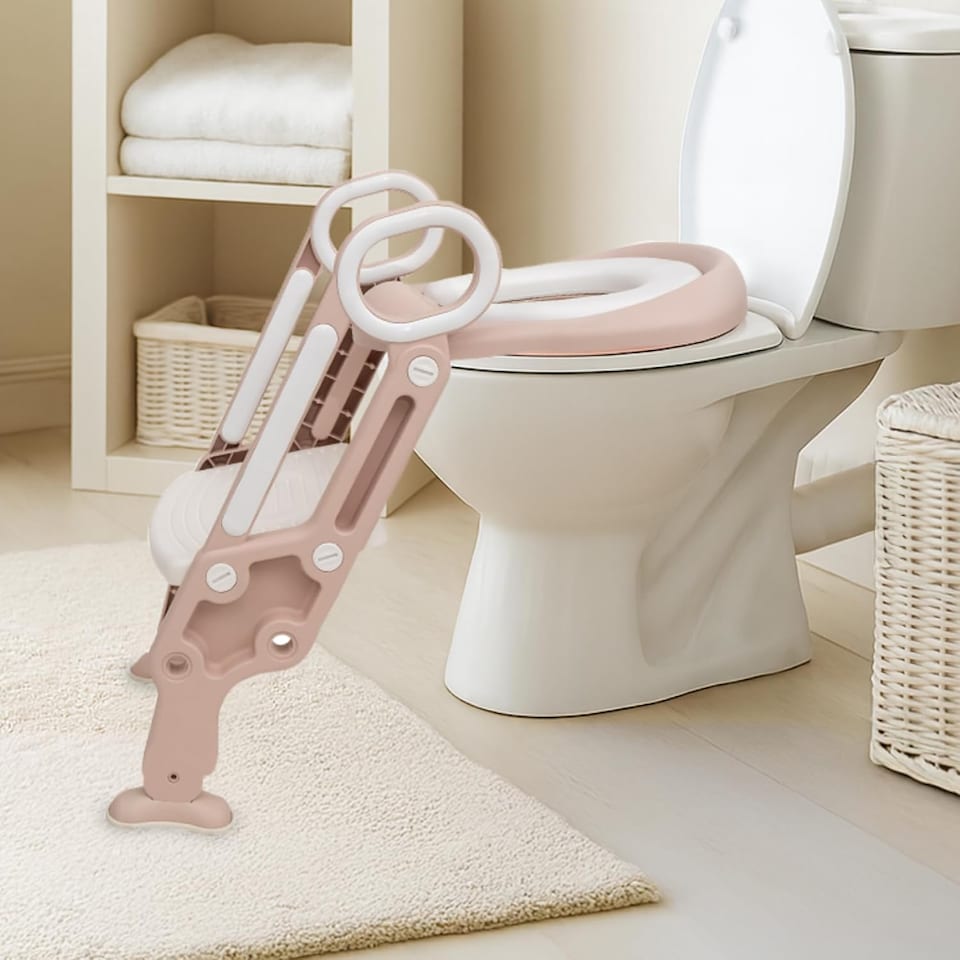 image 1 of Straame Toddler Toilet Ladder Seat - (White-Pink)