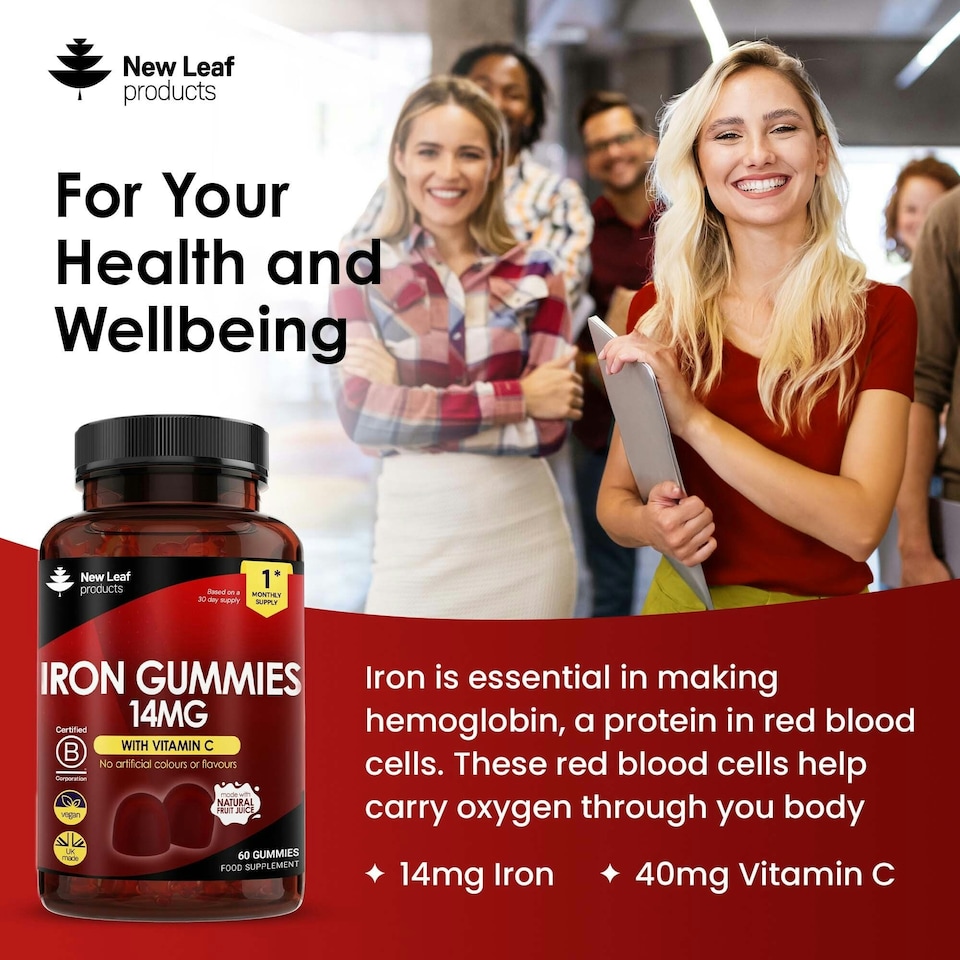 image 1 of Iron Gummies 14mg - 60 Iron Supplements, Vitamin C