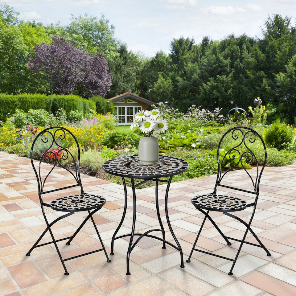 image 1 of Outsunny 3 PCs Garden Bistro Set W/ Balcony Table and Chairs Metal Frame