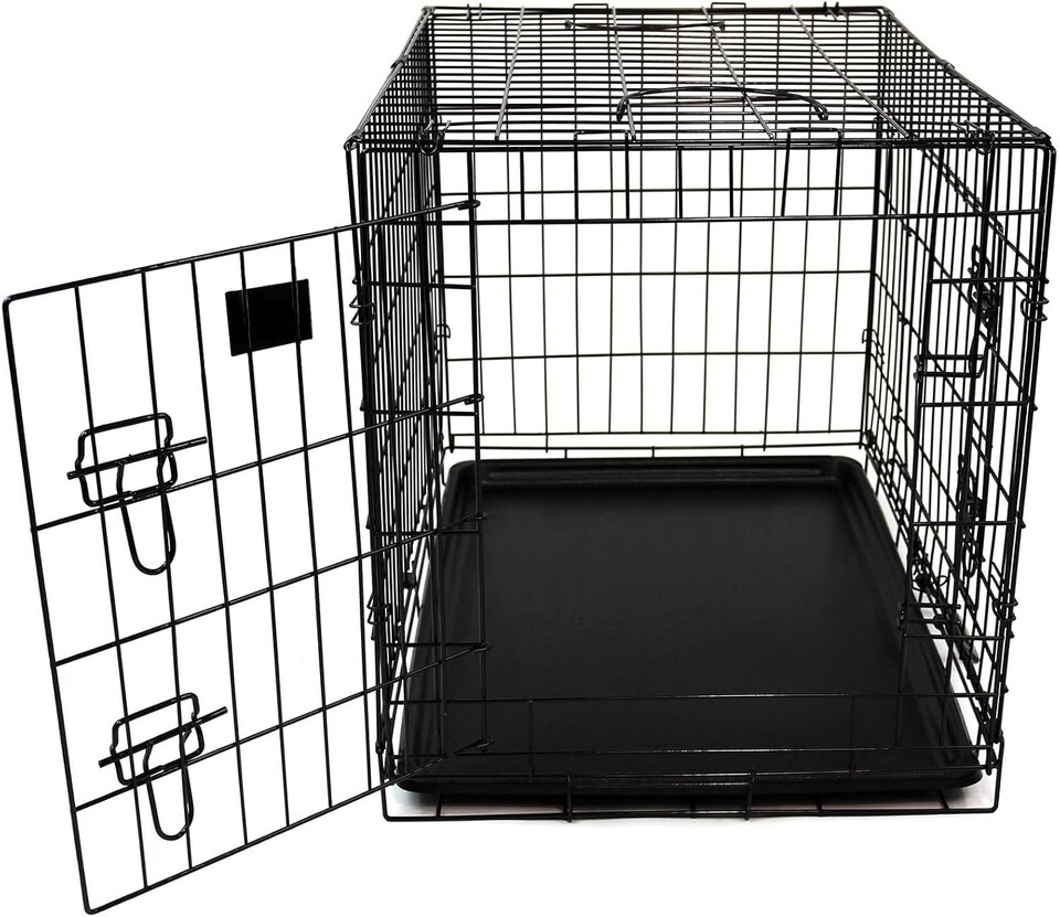 image 1 of Actiaspet Foldable Metal Dog Cage Crate with Tray Black Multiple Sizes (Black, Medium)