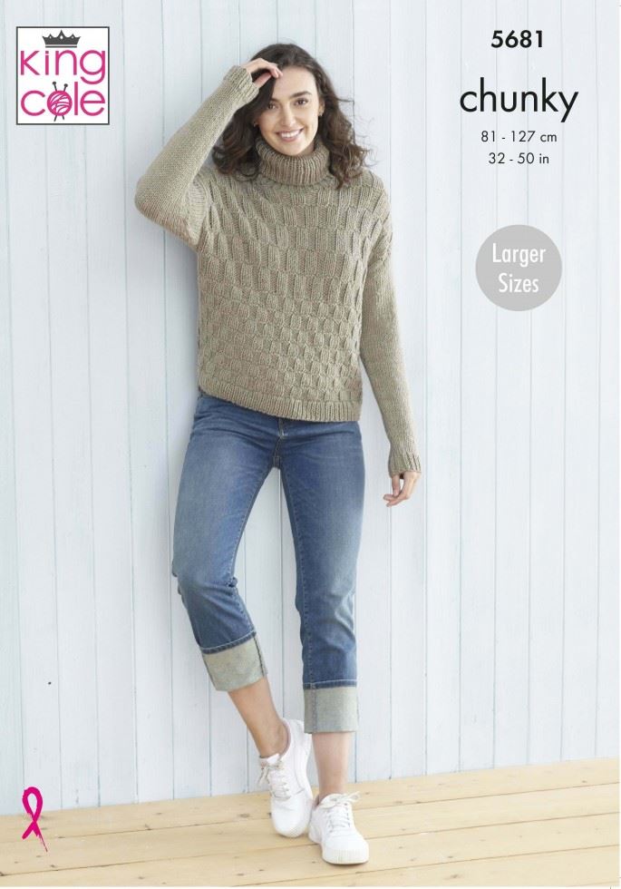 King Cole Subtle Drifter Chunky Knitting Pattern 5681, Sweaters for Women - 32 - 50 Inches