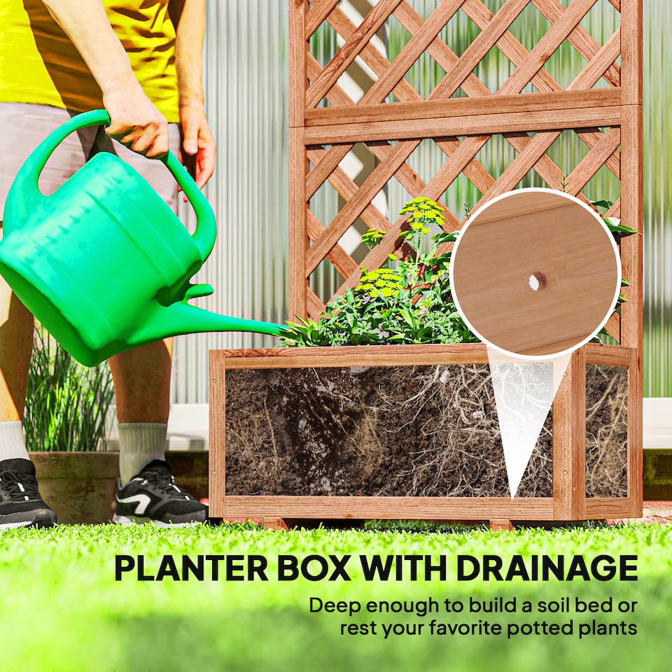 image 1 of Outsunny Garden Planter with Trellis, 45L Raised Bed for Climbing Plants, Vines, Flowers, Outdoor Planter Box for Patio, 72.5 x 31.5 x 149.5 cm, Orange