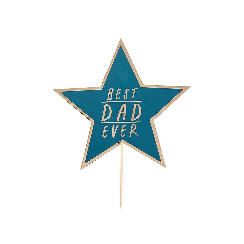 image 1 of Navy 'Best Dad Ever' Star Card Cake Topper