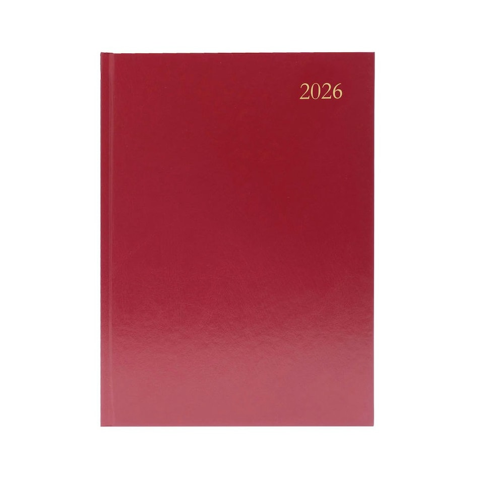 Janrax 2026 A5 Day Per Page Burgundy Desk Diary kfa51bg26