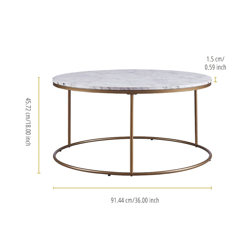 image 1 of Teamson Home Marmo Large Round Coffee Table, Marble Side Table, Modern Sofa End Table for Living Room, Bedroom or Lounge, White/Brass